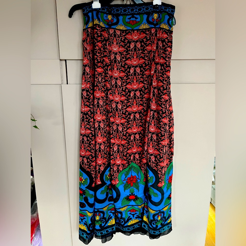 Rare ANNA SUI for Anthropologie 100% SILK Maxi Skirt - Made in USA